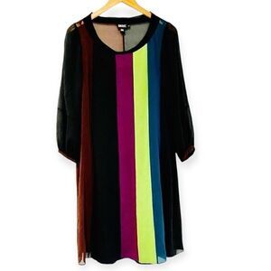 DKNY Colorblock Stripe Silk Scoop Neck Dress Size 2